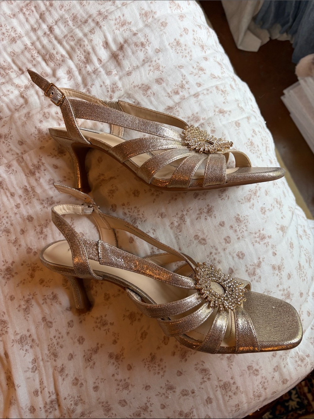 Alex Marie Metallic Gold Beaded Slingback Heels - Picture 8 of 12